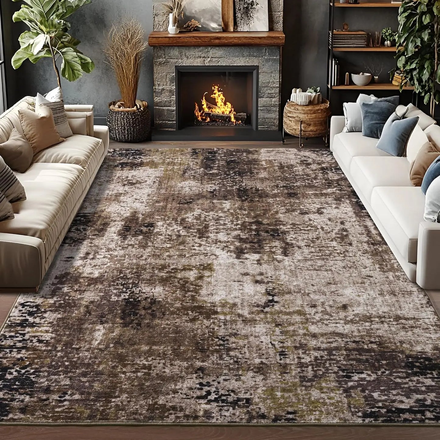 Living Room Area Rugs Modern Abstract Machine Washable Non Slip Carpet , Low Pile Rugs
