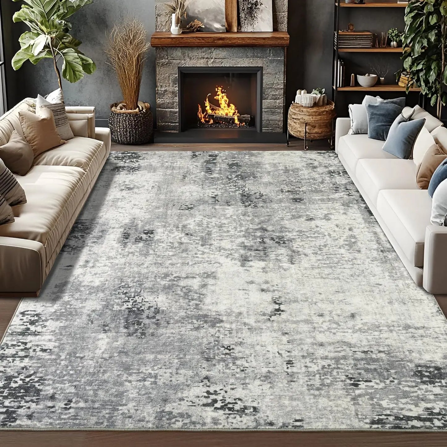 Living Room Area Rugs Modern Abstract Machine Washable Non Slip Carpet , Low Pile Rugs
