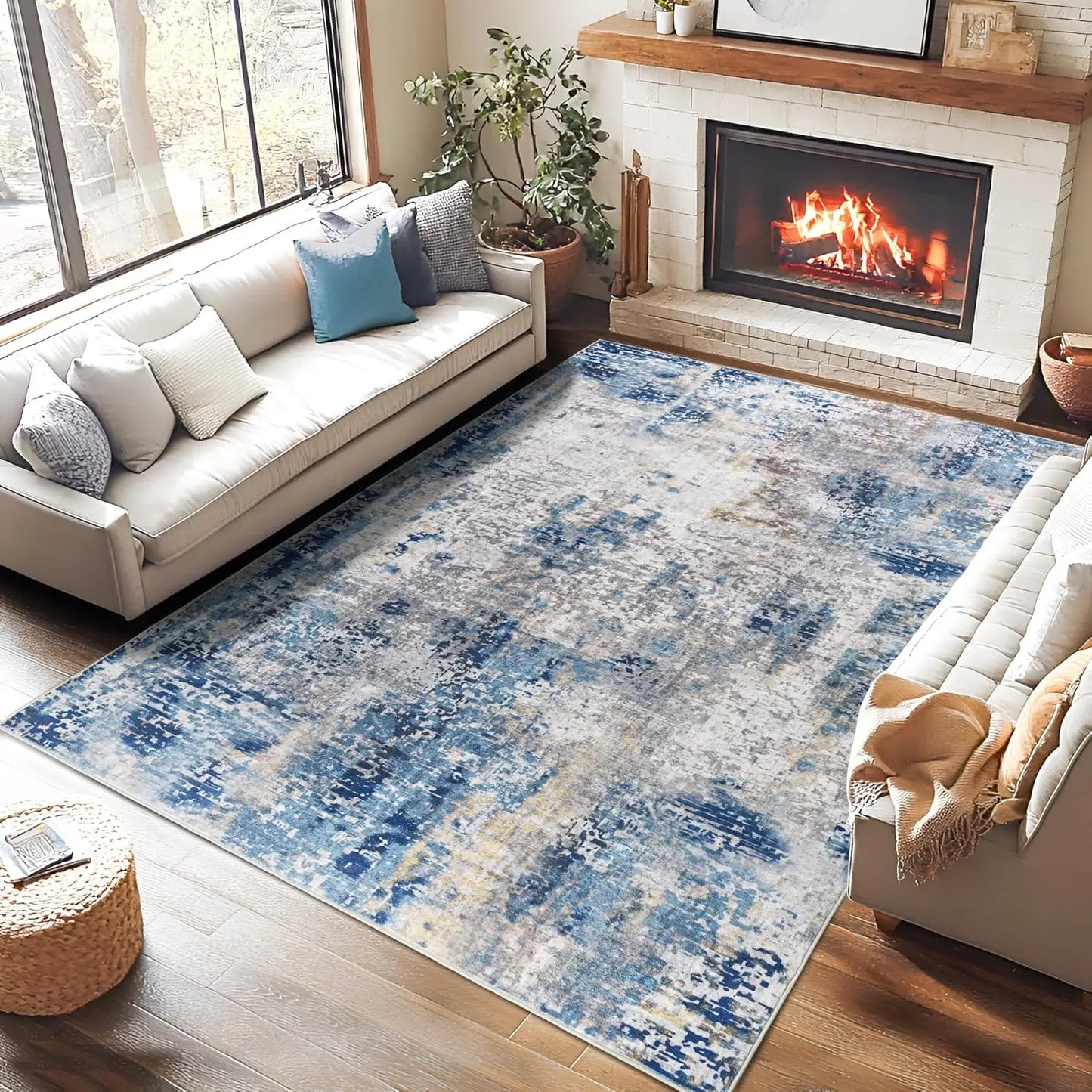 Living Room Area Rugs Modern Abstract Machine Washable Non Slip Carpet , Low Pile Rugs