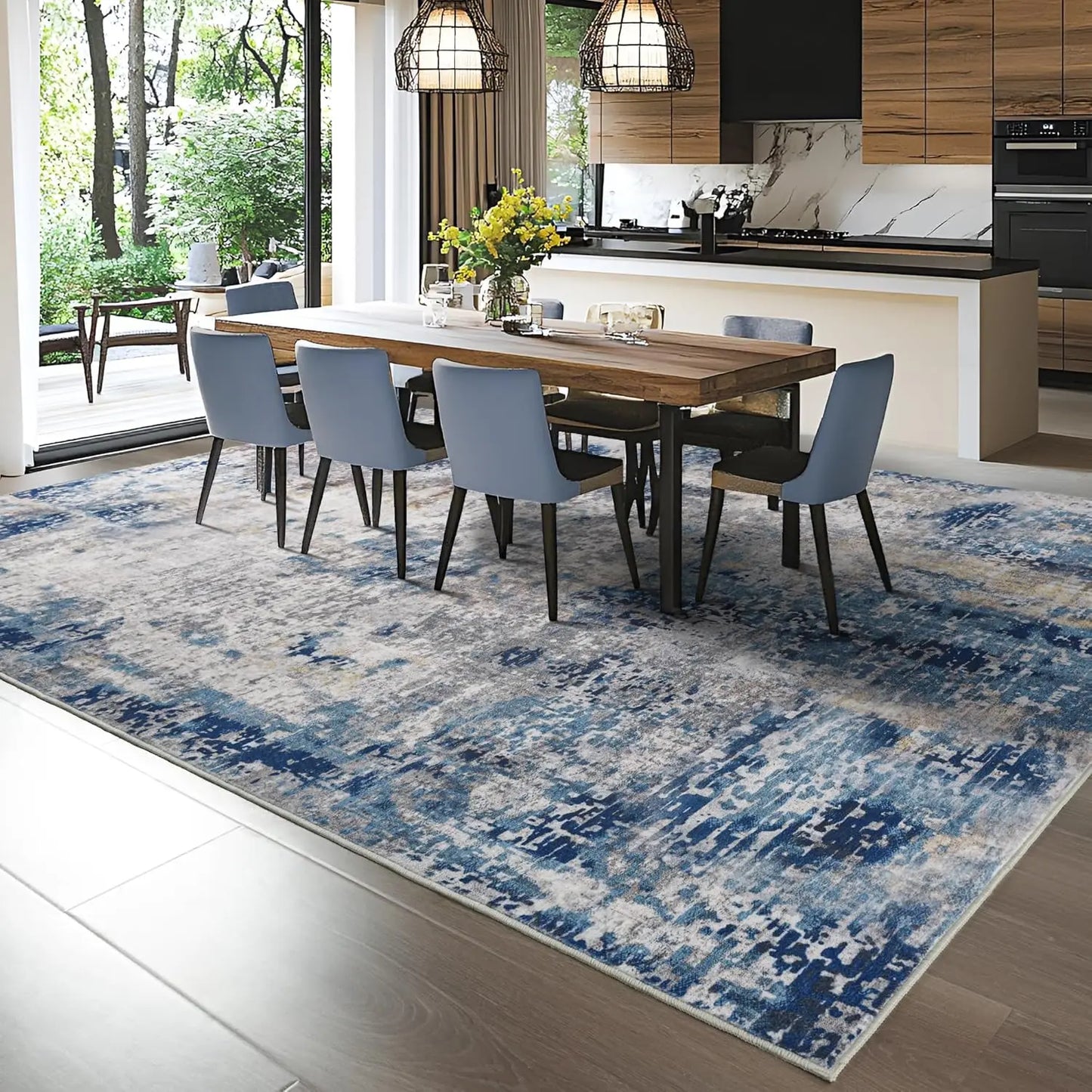 Living Room Area Rugs Modern Abstract Machine Washable Non Slip Carpet , Low Pile Rugs