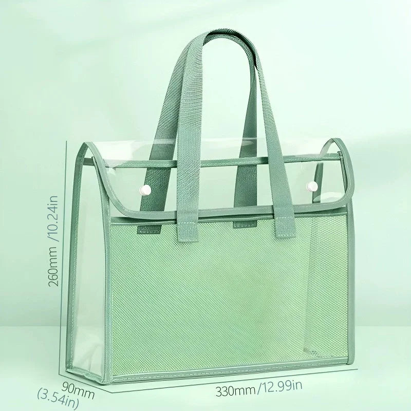 Clear Tote File Bag - Waterproof, Large Capacity, for School, Office, Travel, Document