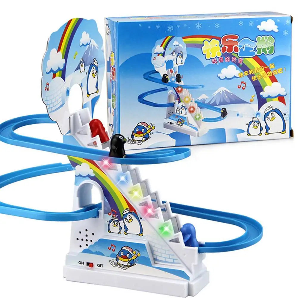 Kids Toy Penguin Slide Electric Railcar With Music Fun Penguin Climbing Stairs Toys For Children