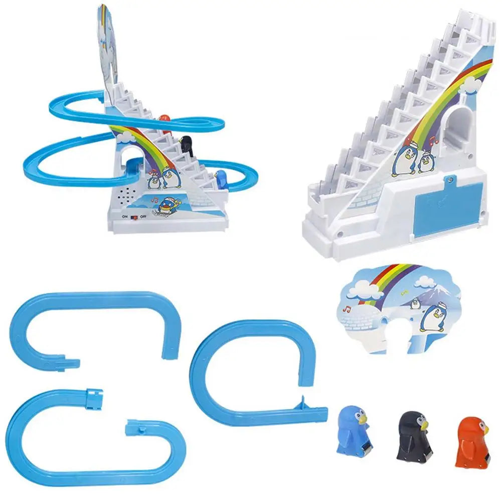 Kids Toy Penguin Slide Electric Railcar With Music Fun Penguin Climbing Stairs Toys For Children