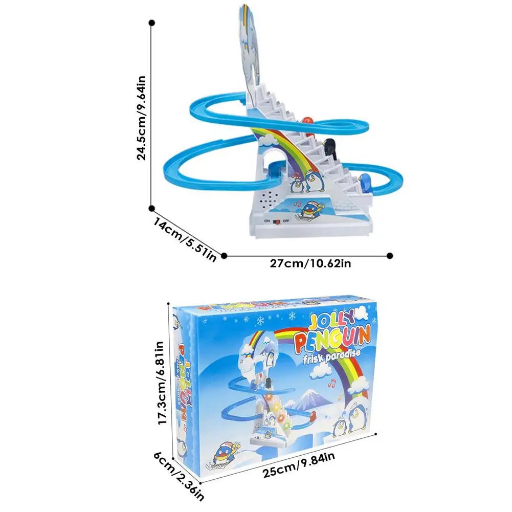 Kids Toy Penguin Slide Electric Railcar With Music Fun Penguin Climbing Stairs Toys For Children