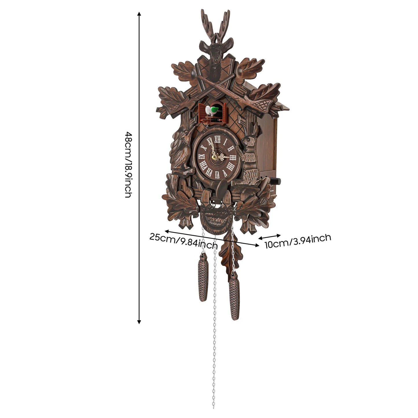 Wooden Cuckoo Clock with Pendulum and Automatic Bird Chiming for Living Room Kitchen Office Wall Decor Silent Quartz Movement
