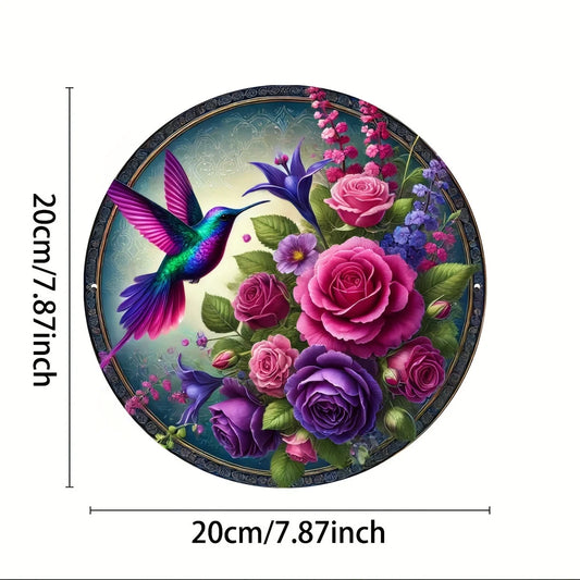 Hummingbird Wreath Aluminum Sign - Round Metal Home Decor - Ideal for Living Room, Bedroom & Kitchen - Gift for Nature Lovers