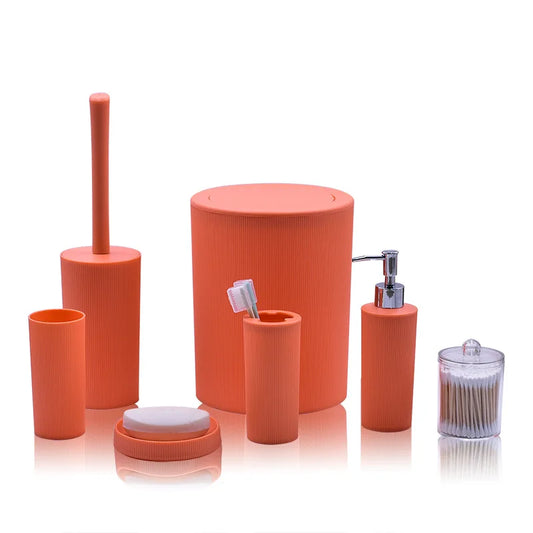 7pcs/set Modern Plastic Bathroom Accessories Set with Soap Dish Toothbrush Holder Dispenser.  Simple design, exquisite craftsmanship, environmentally friendly materials.