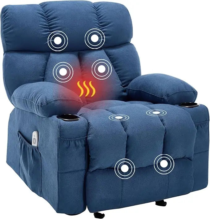 Overstuffed Rocker Recliner with Heat and Vibration Massage
