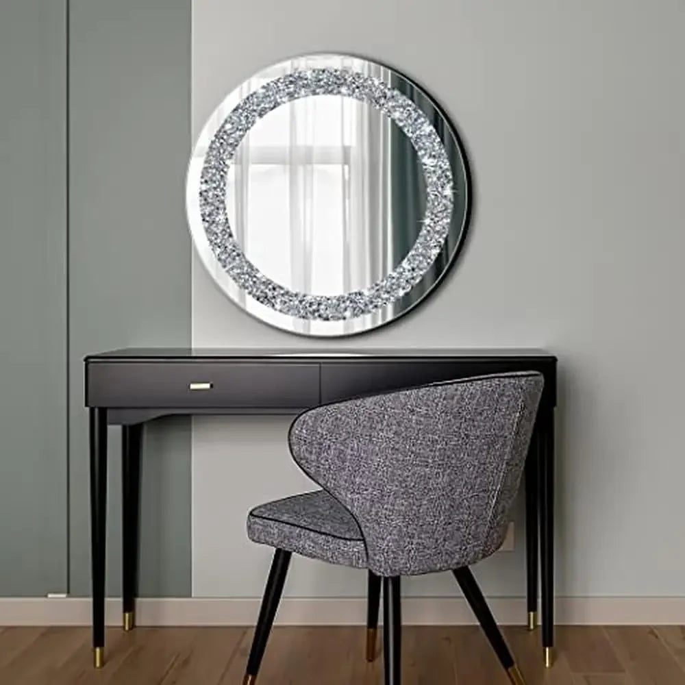 Luxury Crystal Crush Diamond Round Silver Mirror 20x20x1 inch