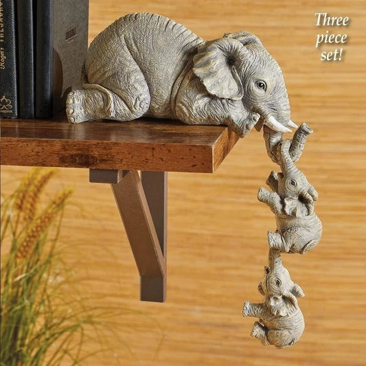 3pcs/set Cute Elephant Holding Baby Elephant Resin Figurines