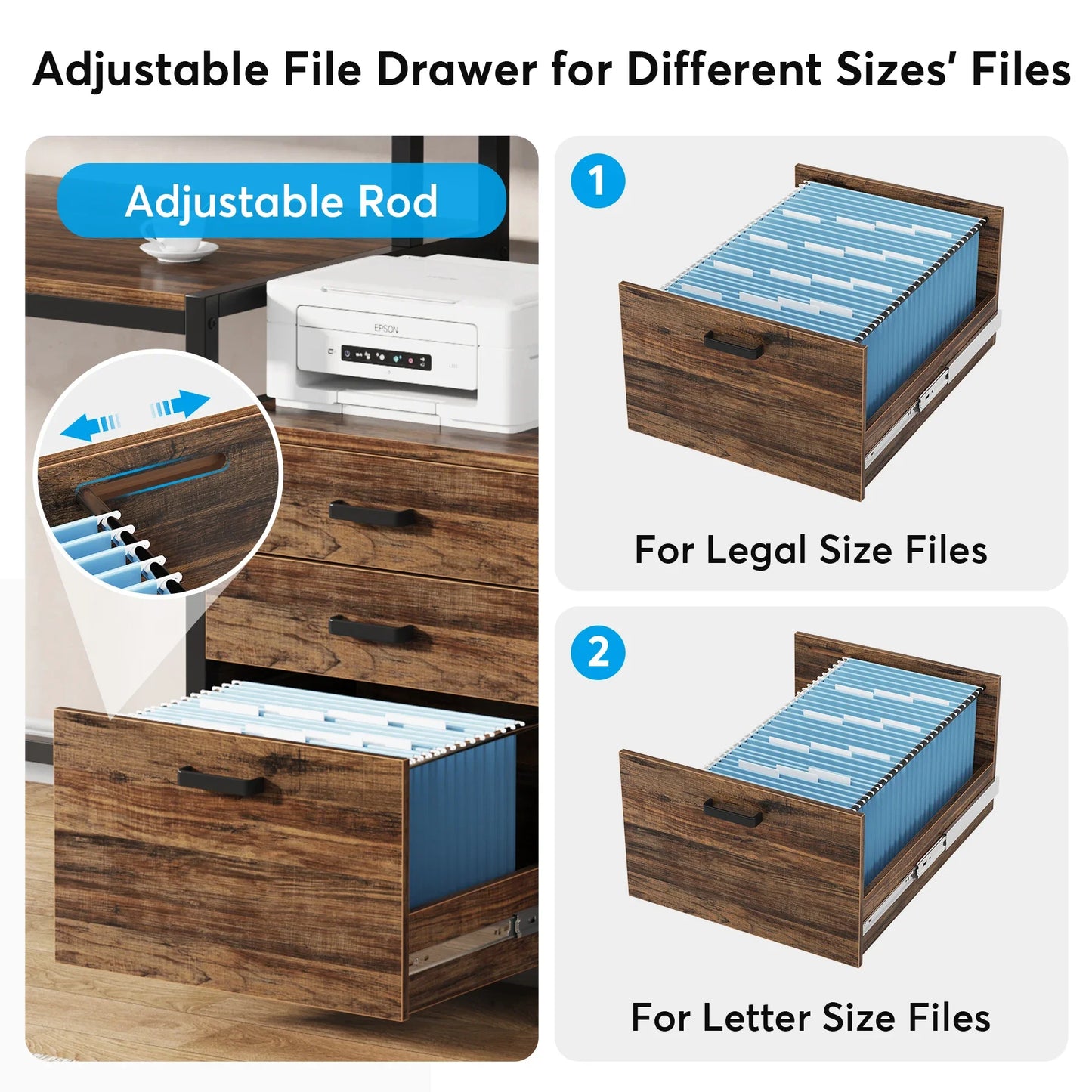 63 Inch Computer Desk with File Drawer Cabinet
