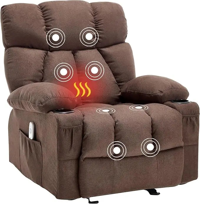 Overstuffed Rocker Recliner with Heat and Vibration Massage
