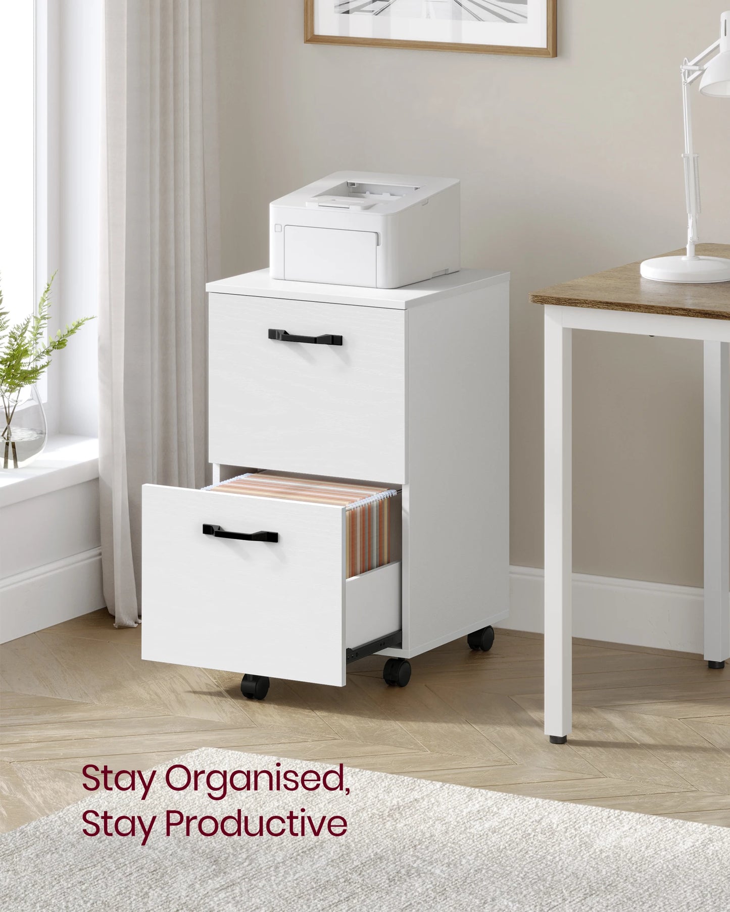 2-Drawer File Cabinet, Filing Cabinet for Home Office, Small Rolling File Cabinet, Printer Stand