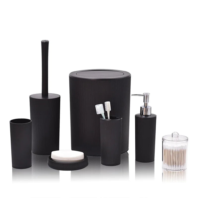7pcs/set Modern Plastic Bathroom Accessories Set with Soap Dish Toothbrush Holder Dispenser.  Simple design, exquisite craftsmanship, environmentally friendly materials.
