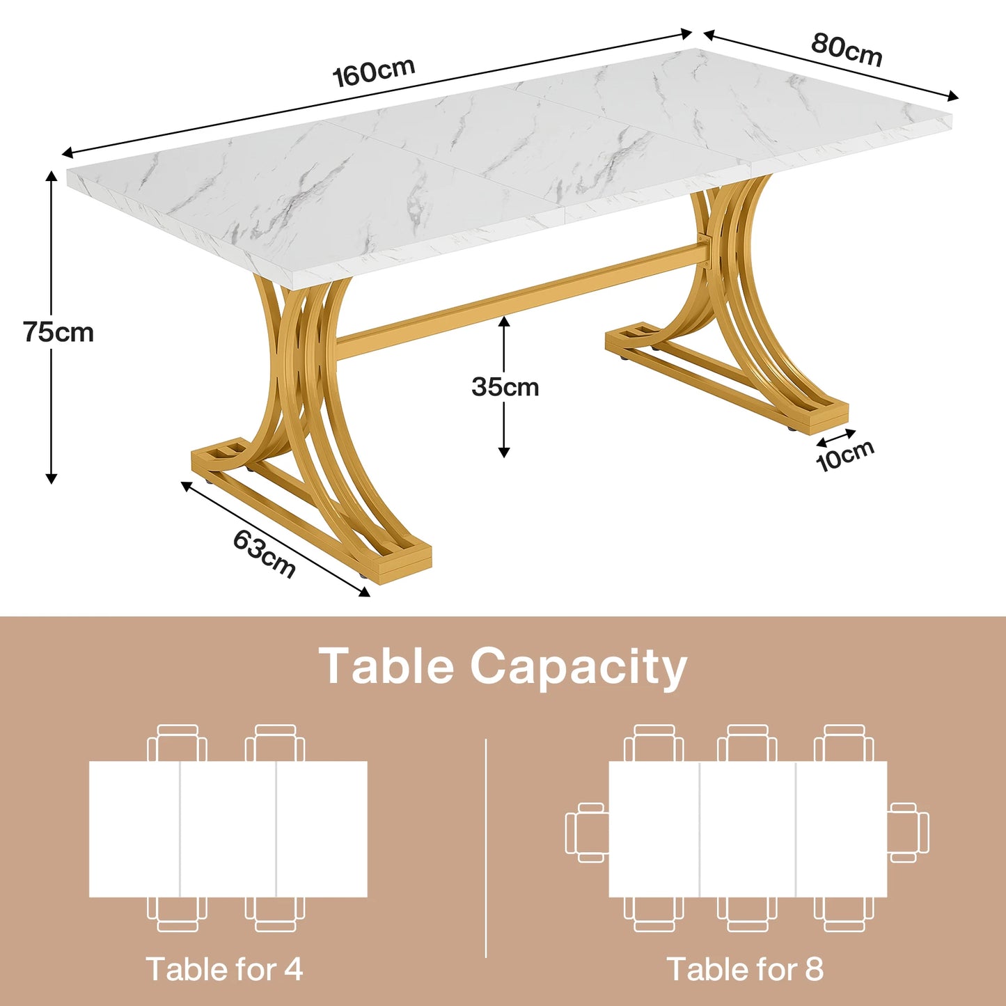63-Inch Rectangular Table with Faux Marble Table Top