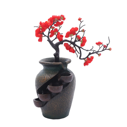 Tabletop Waterfall Vase Fountain with Simulated Tree Flowers for Living Rooms, Offices