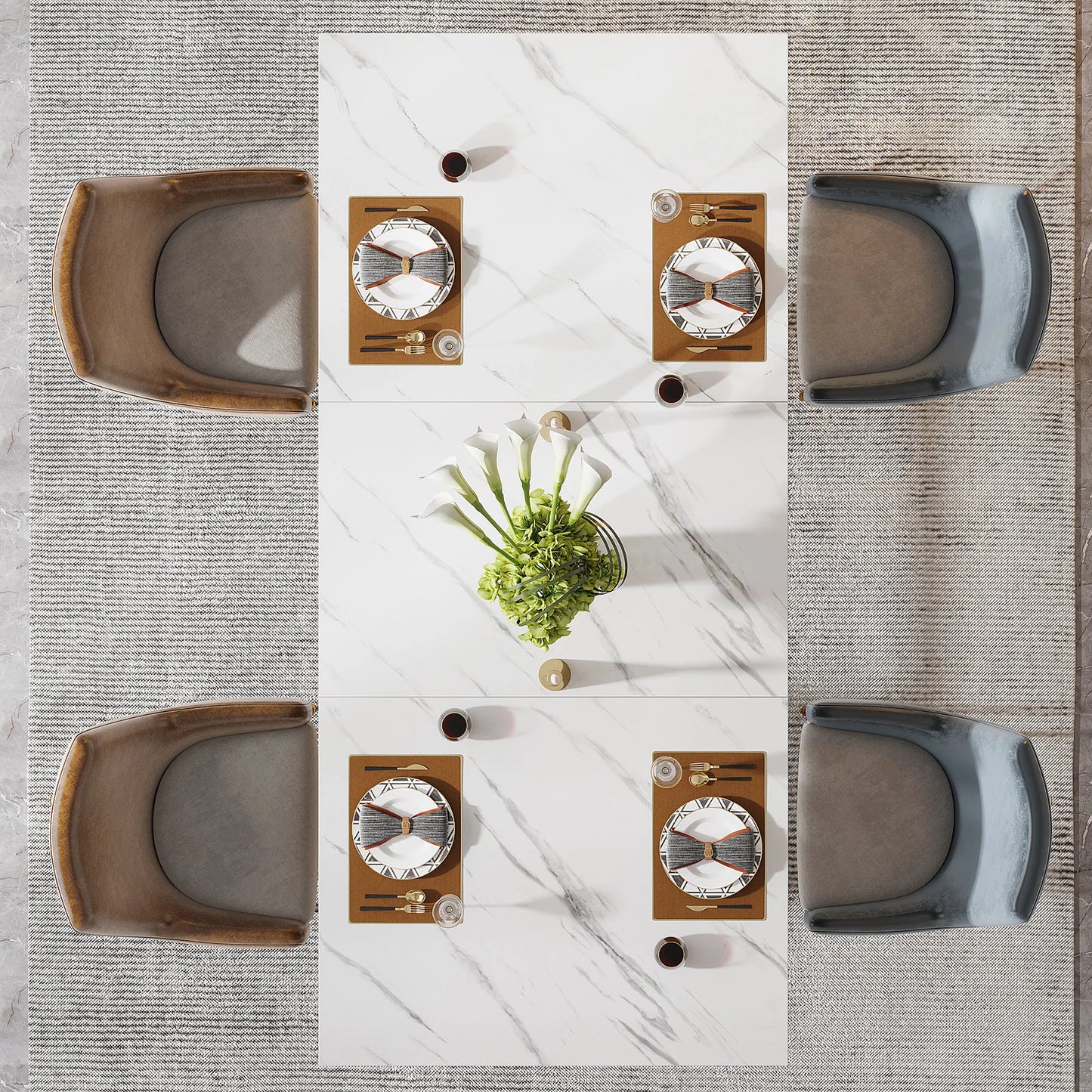 63-Inch Rectangular Table with Faux Marble Table Top