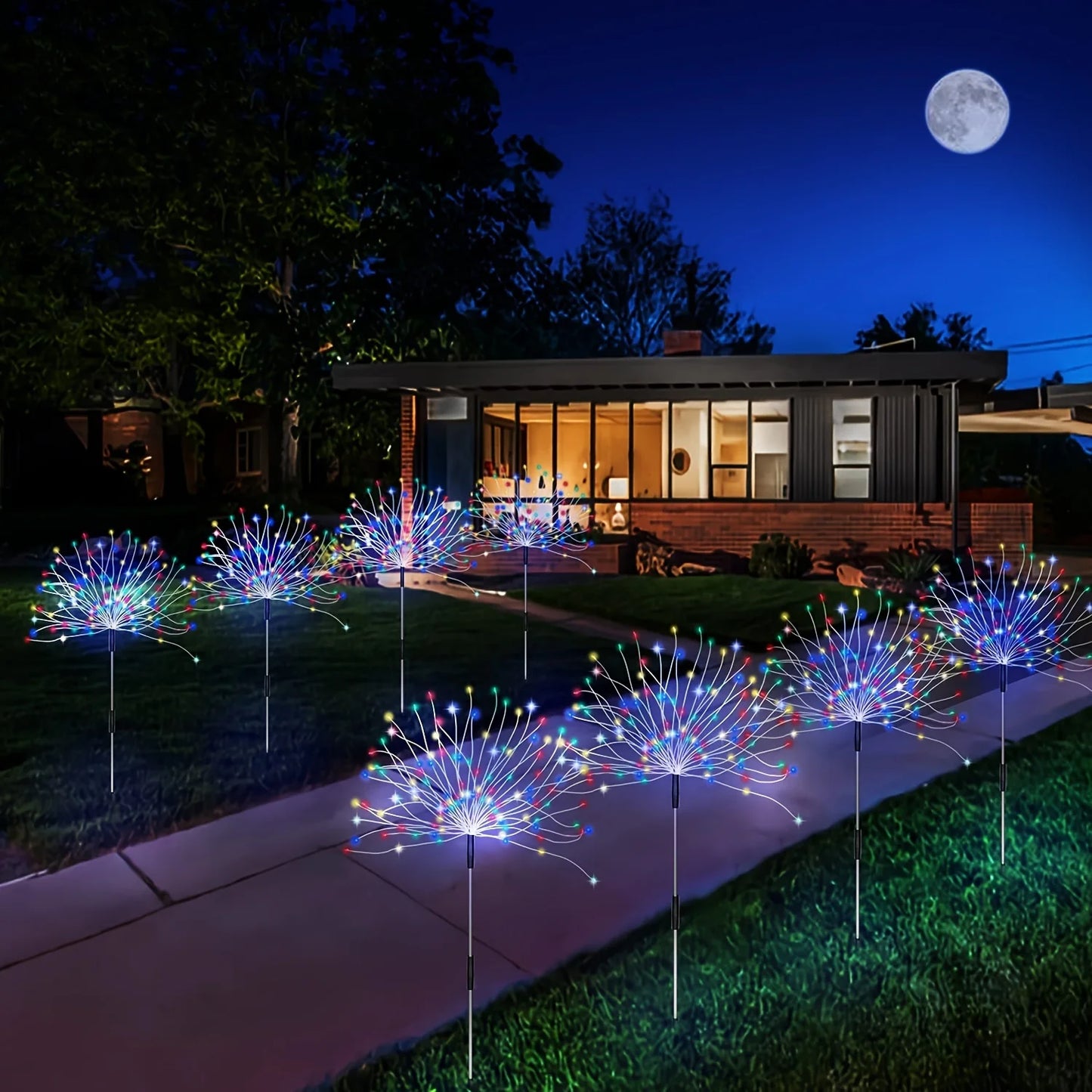Outdoor Solar Garden LED Lights 2 Pack 120/150 Lights Fireworks Lamp 8 Modes Lawn Decor