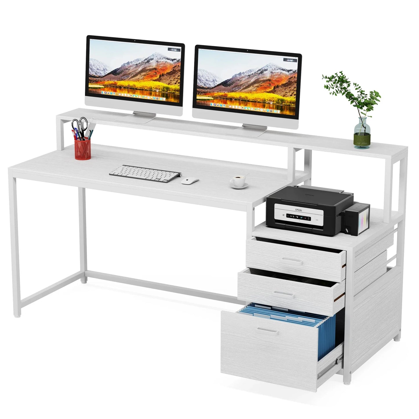 63 Inch Computer Desk with File Drawer Cabinet