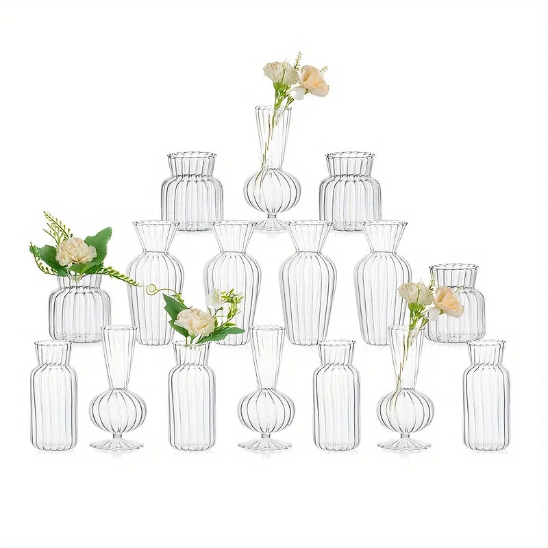 8/16 Pieces of Modern Transparent Glass Vase Set