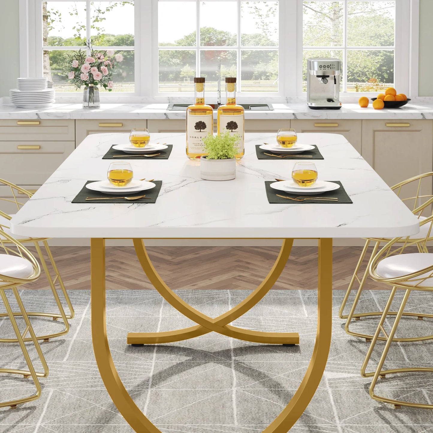 63-Inch Rectangular Table with Faux Marble Table Top