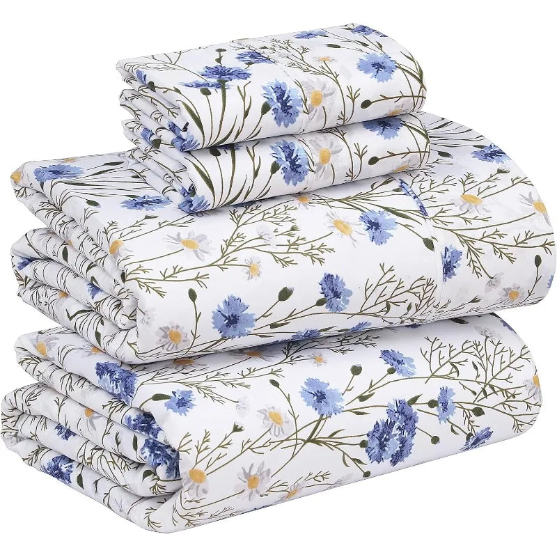 100% Percale Cotton Sheets Queen Size Set, 4 Pieces