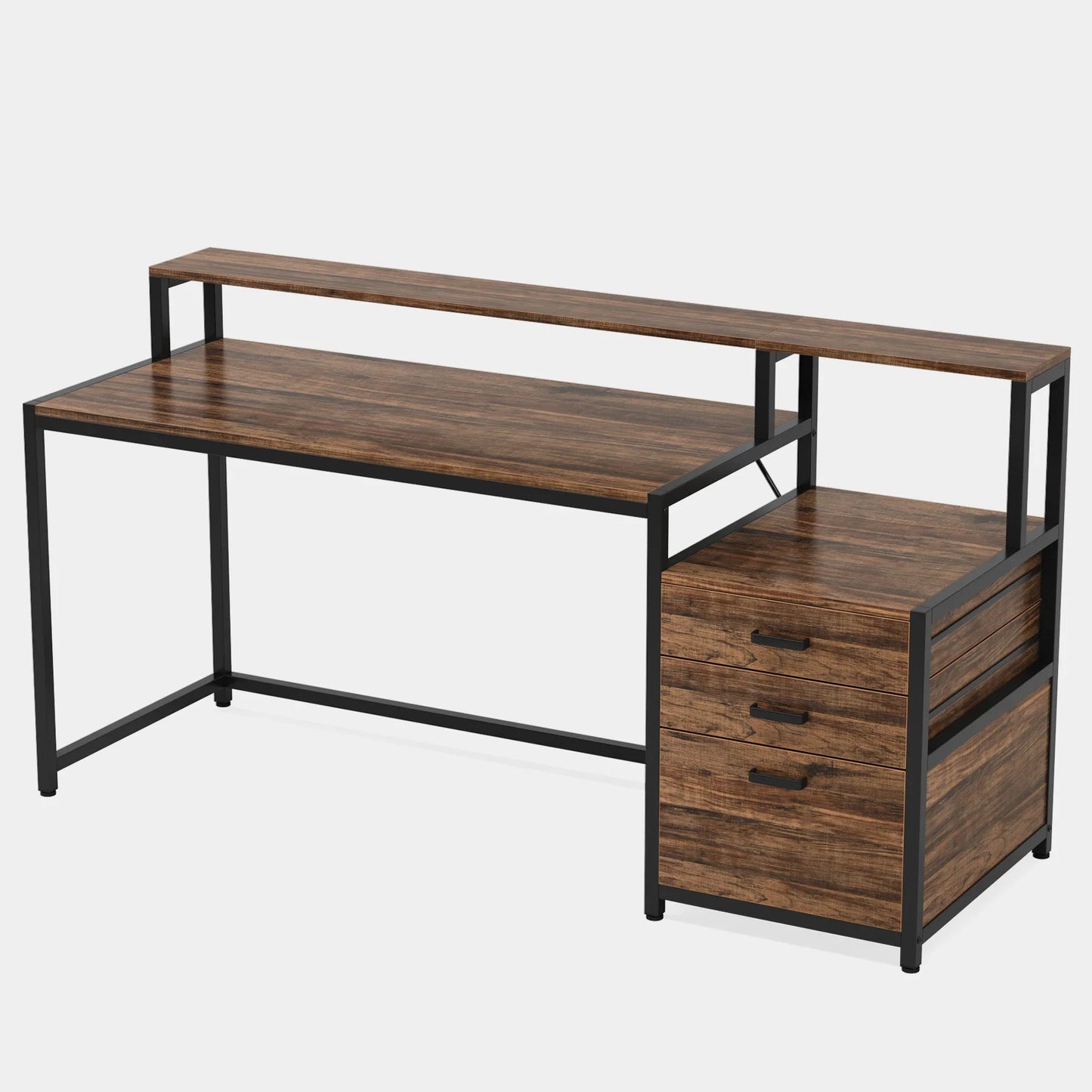 63 Inch Computer Desk with File Drawer Cabinet