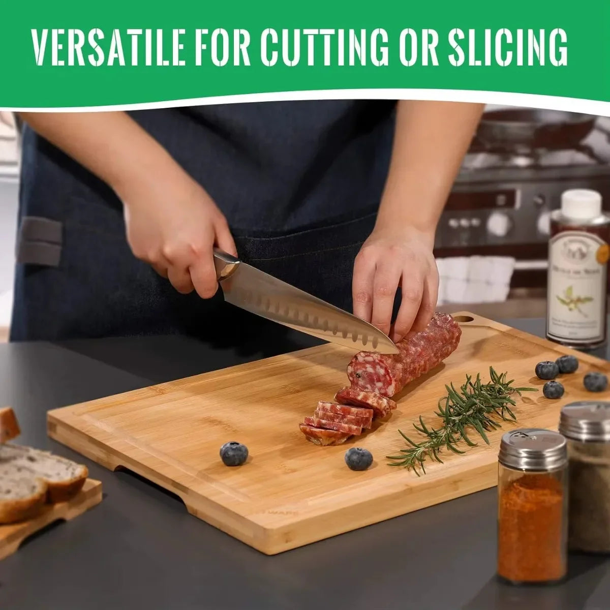 Extra Large 100% Organic Bamboo Cutting Board for Kitchen. Heavy Duty Wood Board with Juice Groove – Safe for Cutting Meat