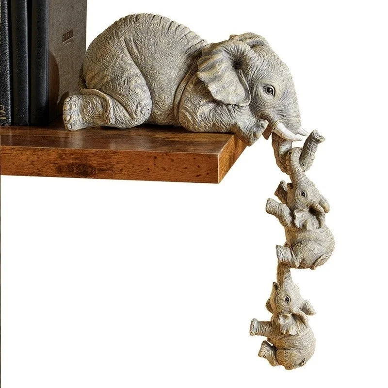3pcs/set Cute Elephant Holding Baby Elephant Resin Figurines