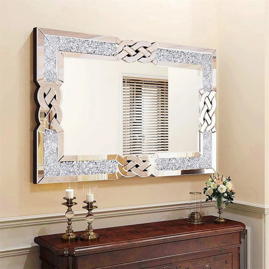 35/39/47 inch Large Crystal Crush Diamond Mirror Decorative Wall Mirror for Living Room Bedroom Hallway