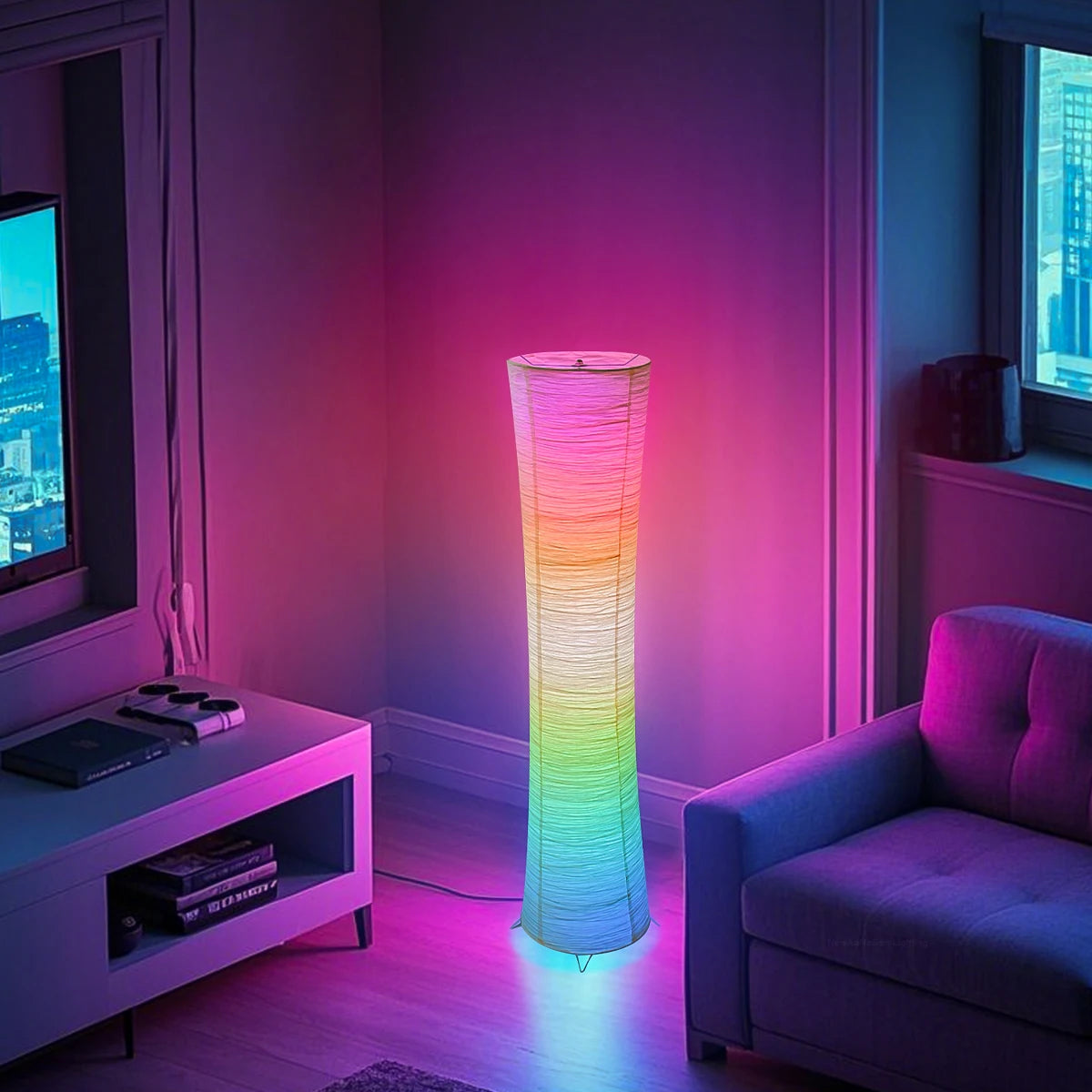 Paper Floor lamp, RGB color-changing LED with remote control