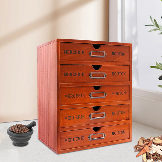 5-Drawer Vintage Wooden Desk Organizer, Storage for Office Supplies, Ideal for Home Office, Study Room