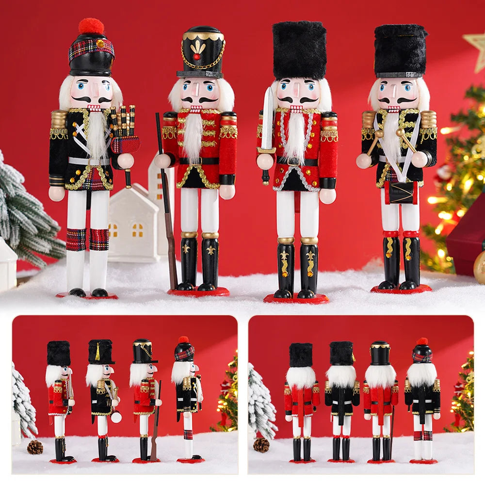 Wooden Nutcracker Soldier Statues 11.81" tall Handcrafted Home Decoration