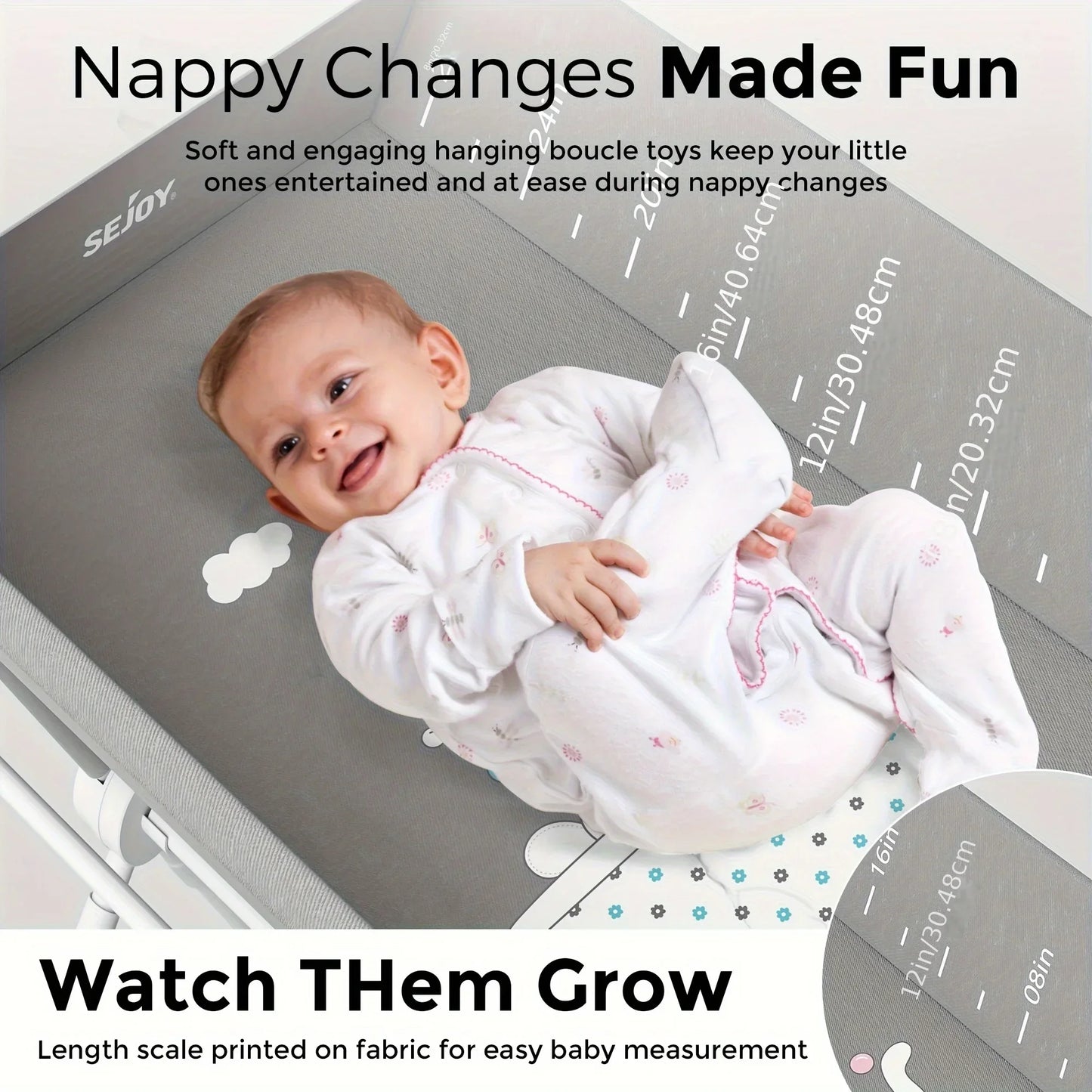 Foldable Baby Changing Table with Wheels, towel rack baby measure scale