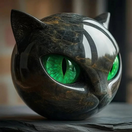 Decorative Black Cat Resin Figurine with Marble Texture Keepsake