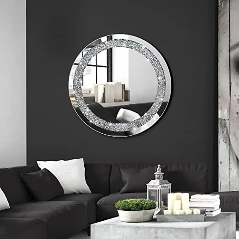 Luxury Crystal Crush Diamond Round Silver Mirror 20x20x1 inch