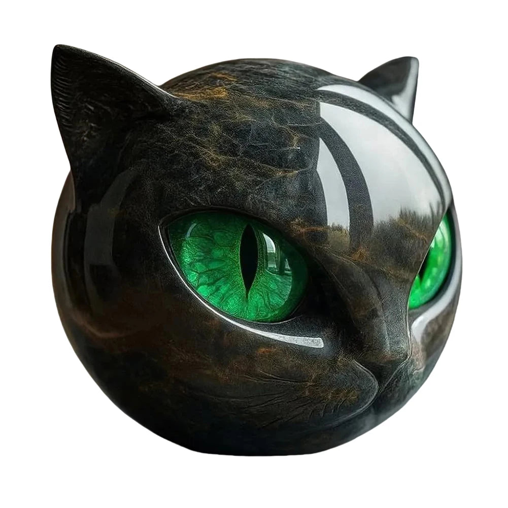Decorative Black Cat Resin Figurine with Marble Texture Keepsake