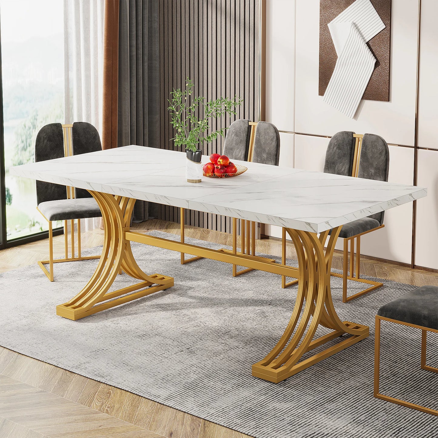 63-Inch Rectangular Table with Faux Marble Table Top