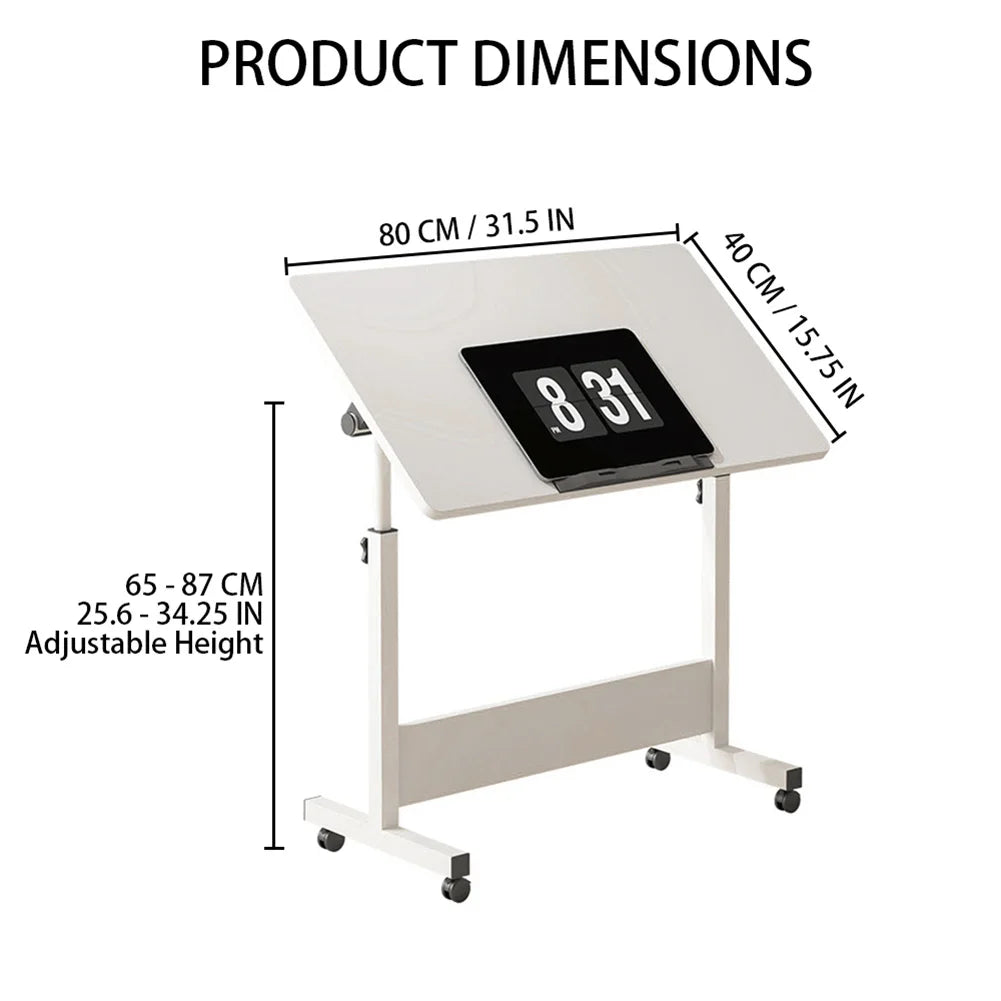 Small Mobile Stand Up adjustable height Desk With Wheels, Home Office Computer Workstation