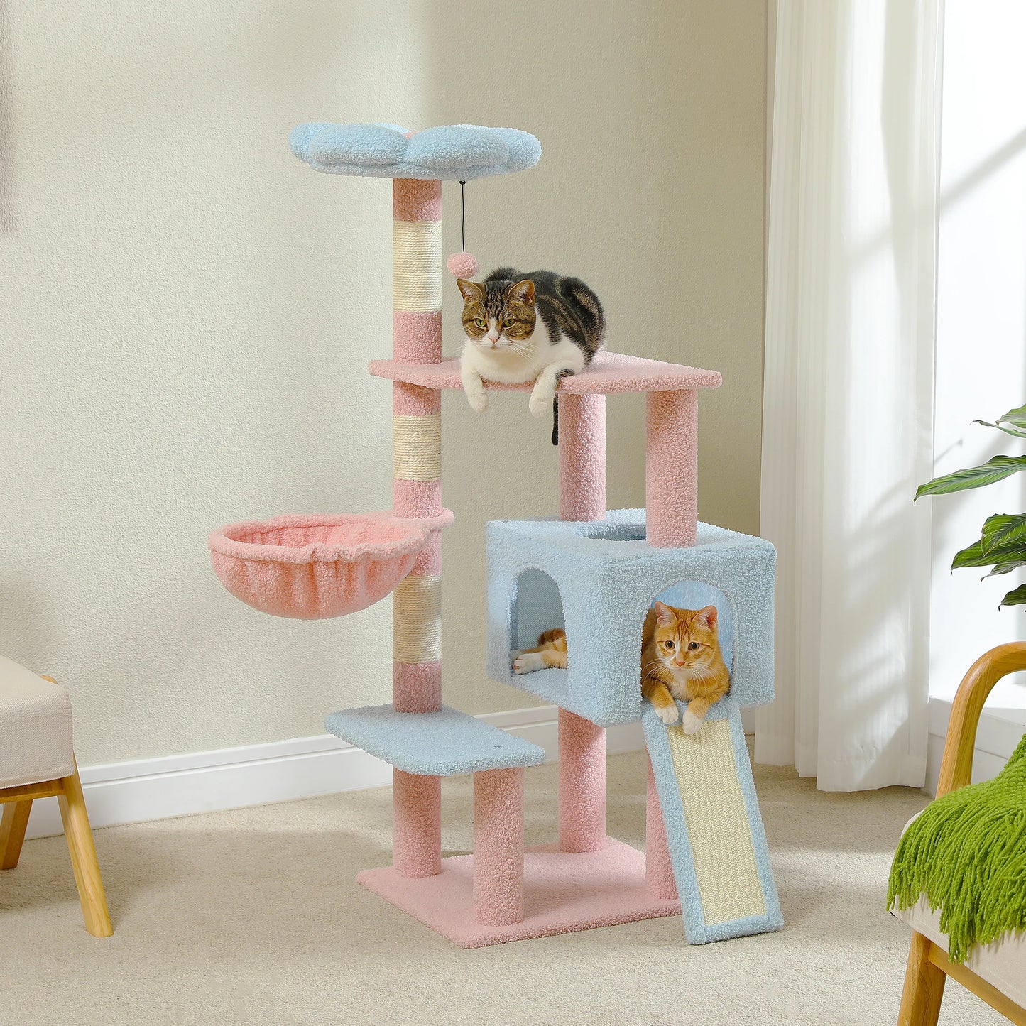 Flower Cat Tree Multi-Level Cat Tower with Sisal Covered Scratching Posts for Indoor Small Medium Cats
