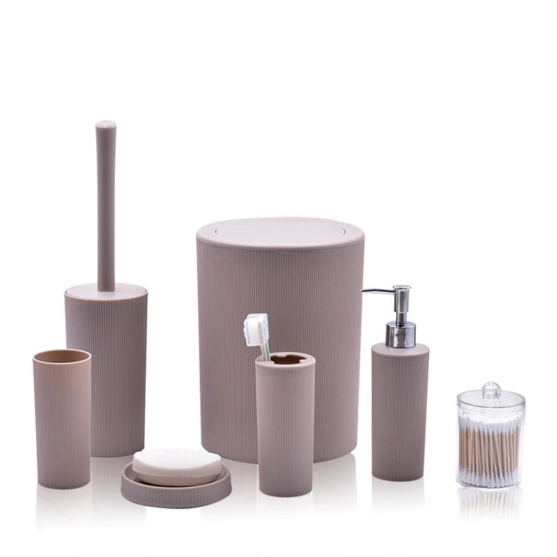 7pcs/set Modern Plastic Bathroom Accessories Set with Soap Dish Toothbrush Holder Dispenser.  Simple design, exquisite craftsmanship, environmentally friendly materials.