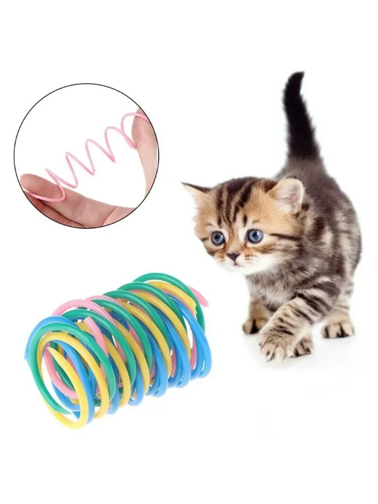 20pcs Cat Spiral Spring Toys Colorful Plastic Kitten Play Interactive