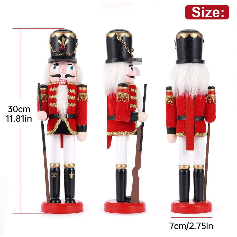 Wooden Nutcracker Soldier Statues 11.81" tall Handcrafted Home Decoration