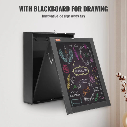 Space Saving Folding Computer Desk Table, Wall Mounted with Storage Area and Chalkboard for Home Office