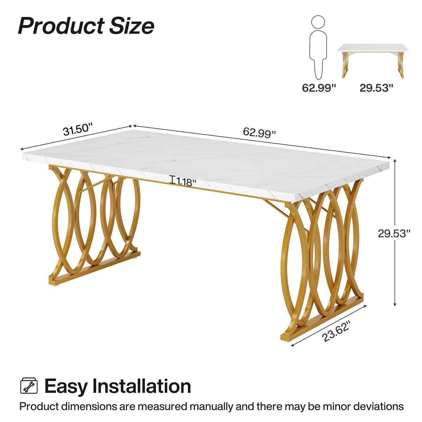 63-Inch Rectangular Table with Faux Marble Table Top