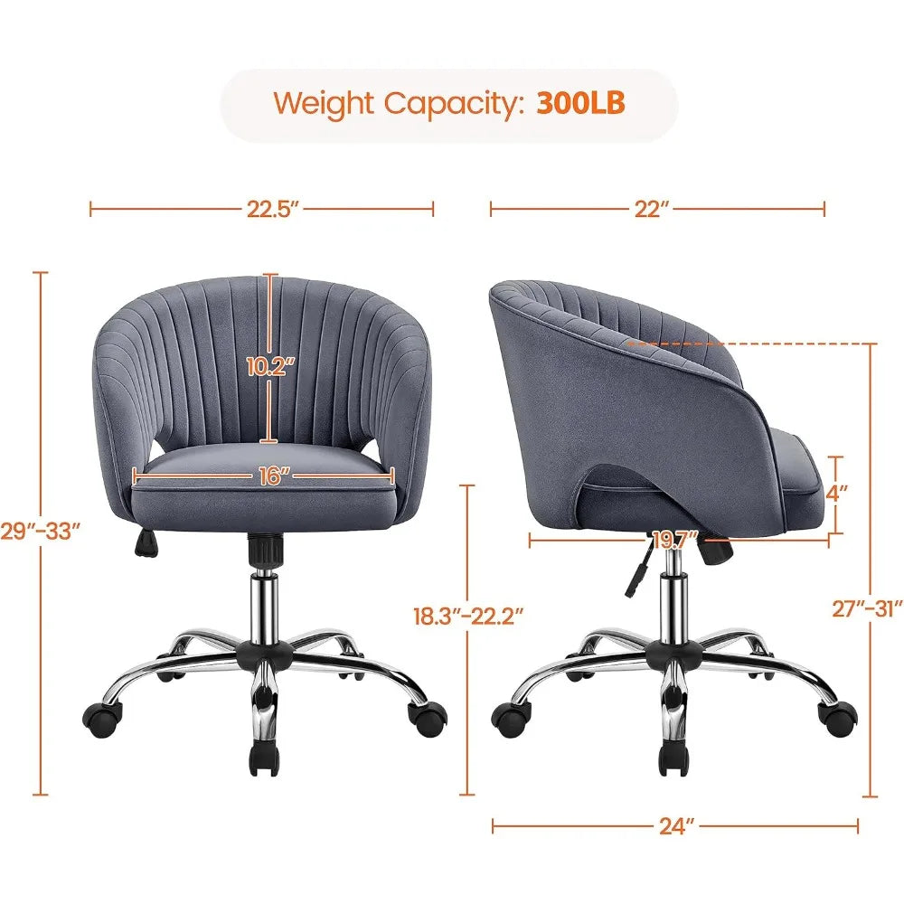 Home Office Velvet Upholstered Desk Chair, Modern Swivel Chair with Tufted Barrel Back, Rolling Wheels for Office