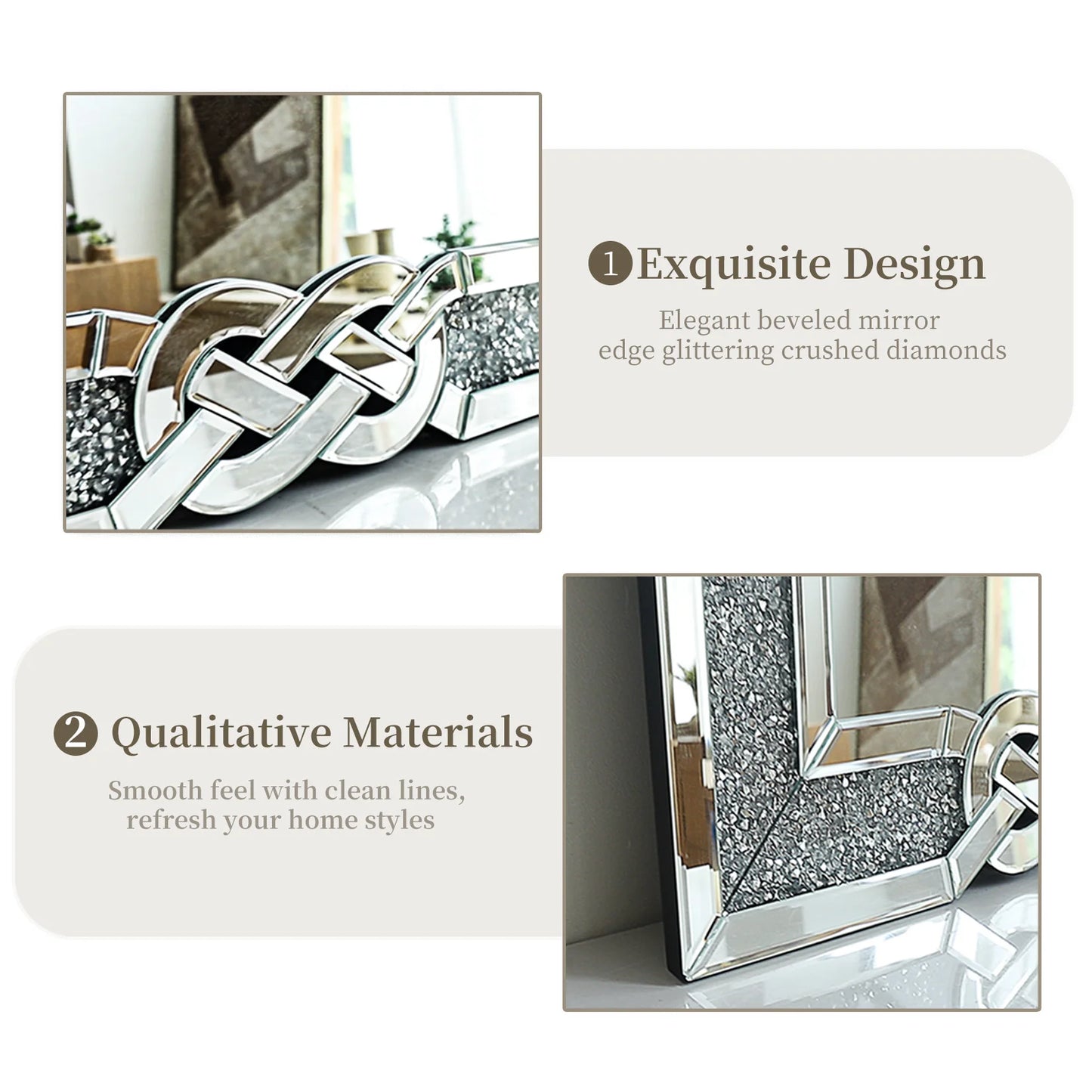 35/39/47 inch Large Crystal Crush Diamond Mirror Decorative Wall Mirror for Living Room Bedroom Hallway