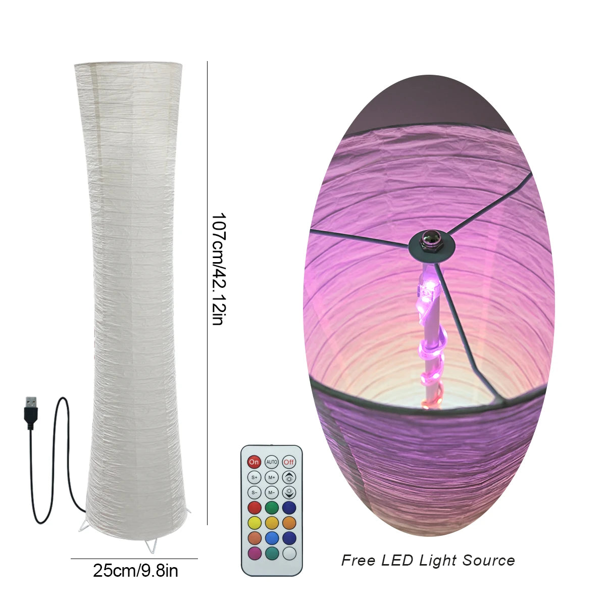 Paper Floor lamp, RGB color-changing LED with remote control