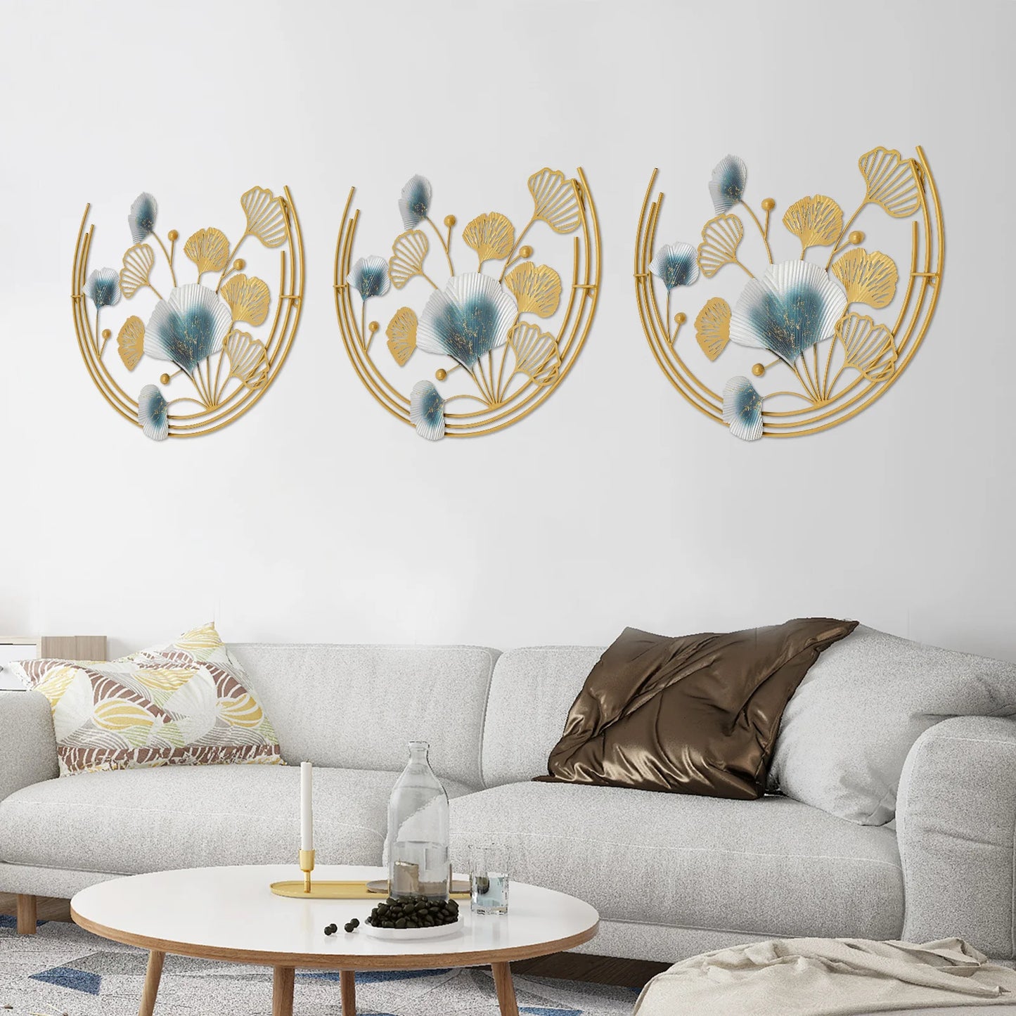 3-piece Gold Iron Leaf Wall Art for Living Room Bedroom Office Stylish Durable