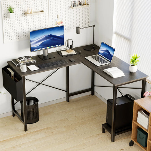 50 Inch home office PC desk or Corner Gaming table.  CPU Storage Shelf & Side Bag for Home Office use.
